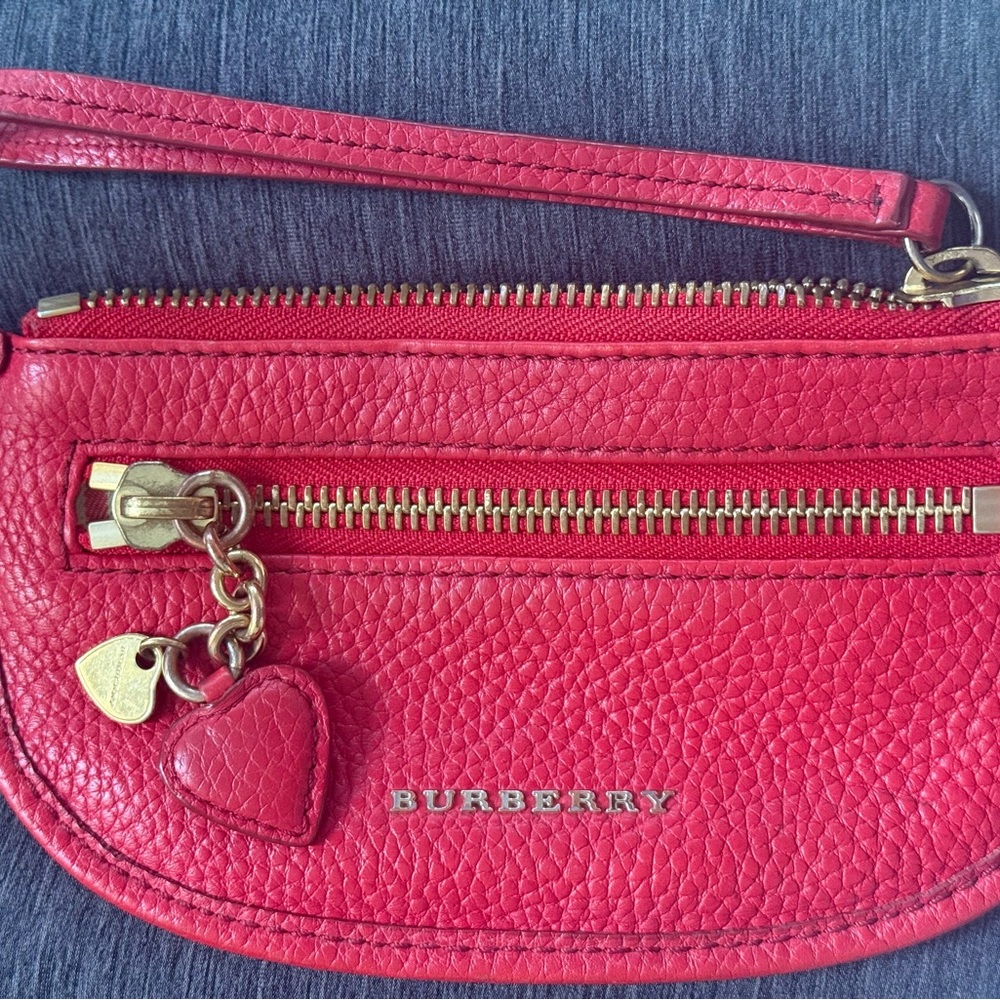 Burberry Red Leather Wristlet with Gold Accents